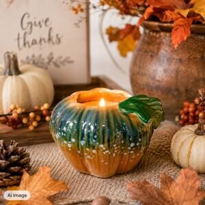🍂🍁🦃🕯️Thanksgiving Fall Pumpkin Tealight Candle Holder Rustic Home Décor 3.5"